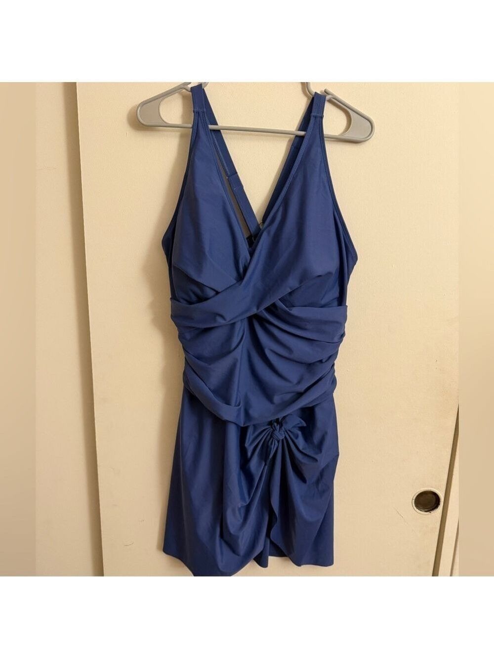 Blooming Jelly Blue One Piece Swim Dress Bathing Suit Tummy Control Ruched 3xl